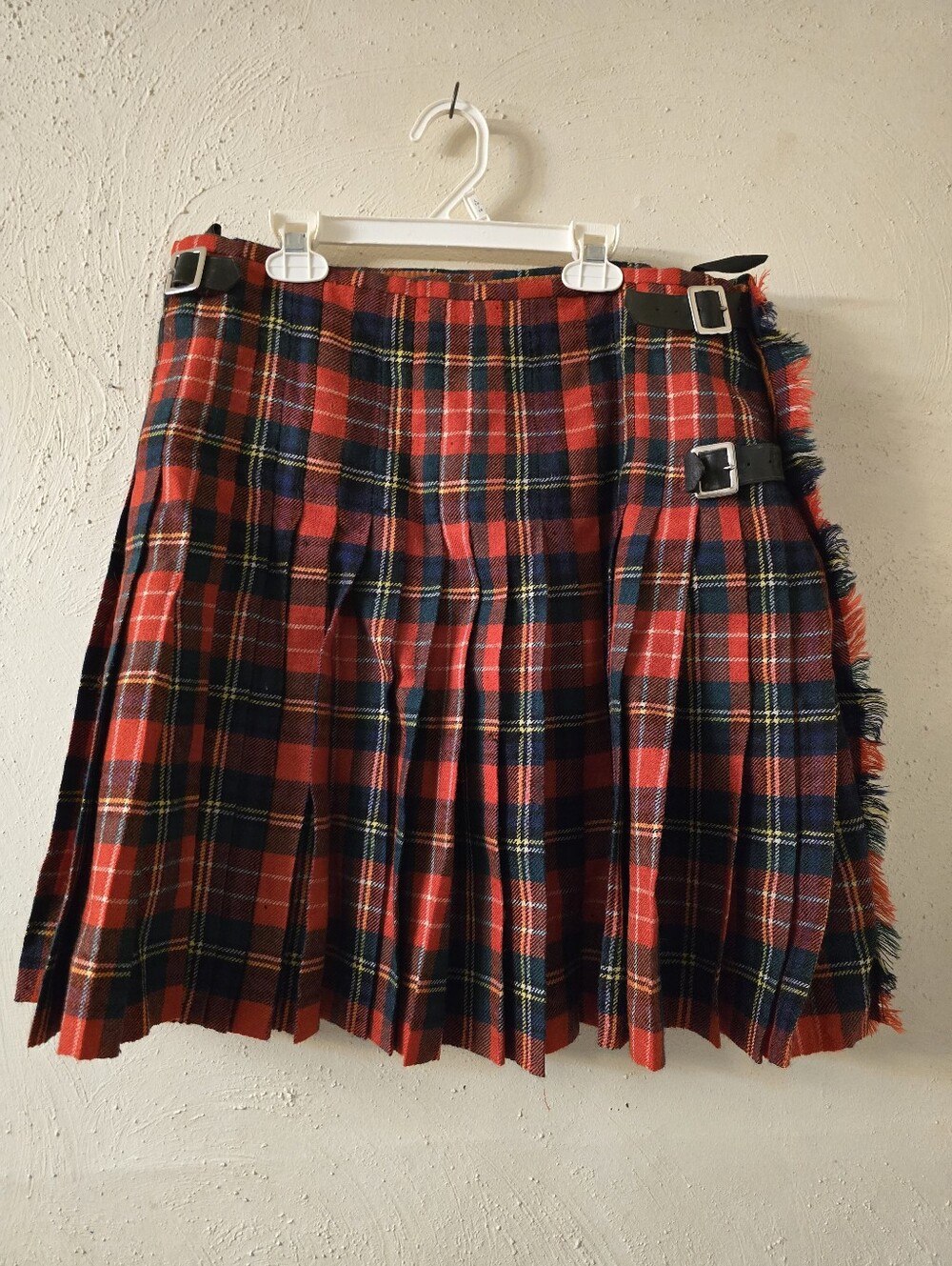 Red Tartan Pleated A-Line Skirt with Buckle Details